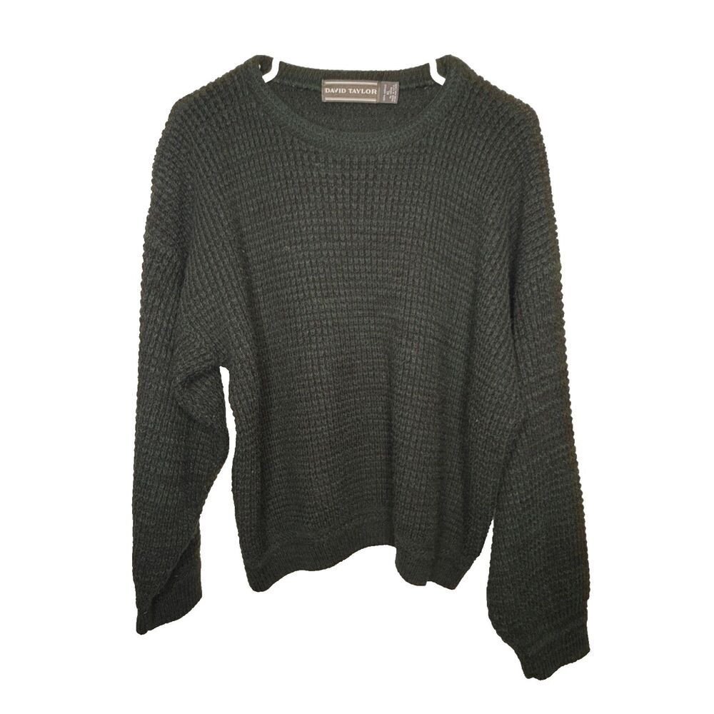 Vintage David Taylor Sweater Mens XL Green Acrylic Knit Crewneck Made in USA 90s